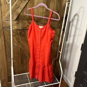 Linen-like drop waist LOFT dress, M, fiery orange